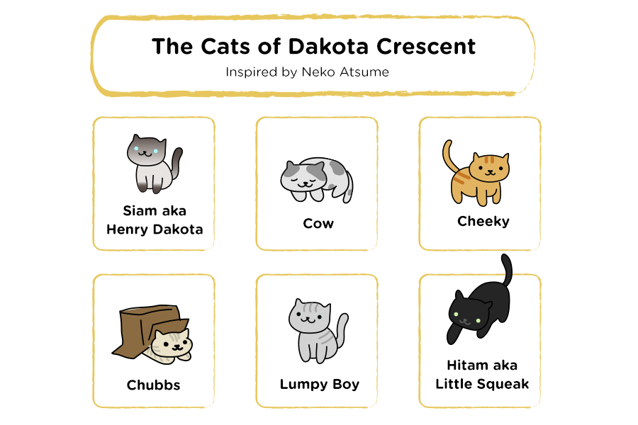 Dakota Crescent Cats, Neko Atsume style